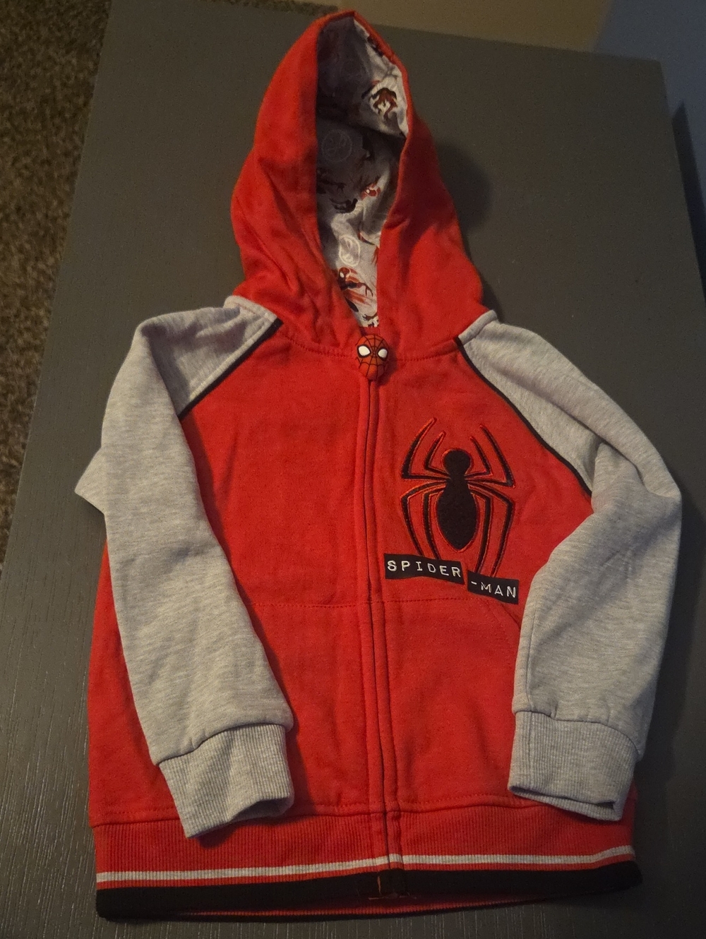 Spiderman Red & Gray Zip-Up Hoodie with Spider Emblem